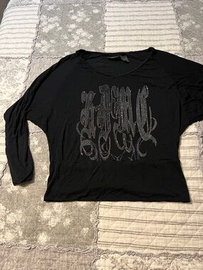 Harley-Davidson Black Women's Long Sleeve Top with Silver Glitter Script